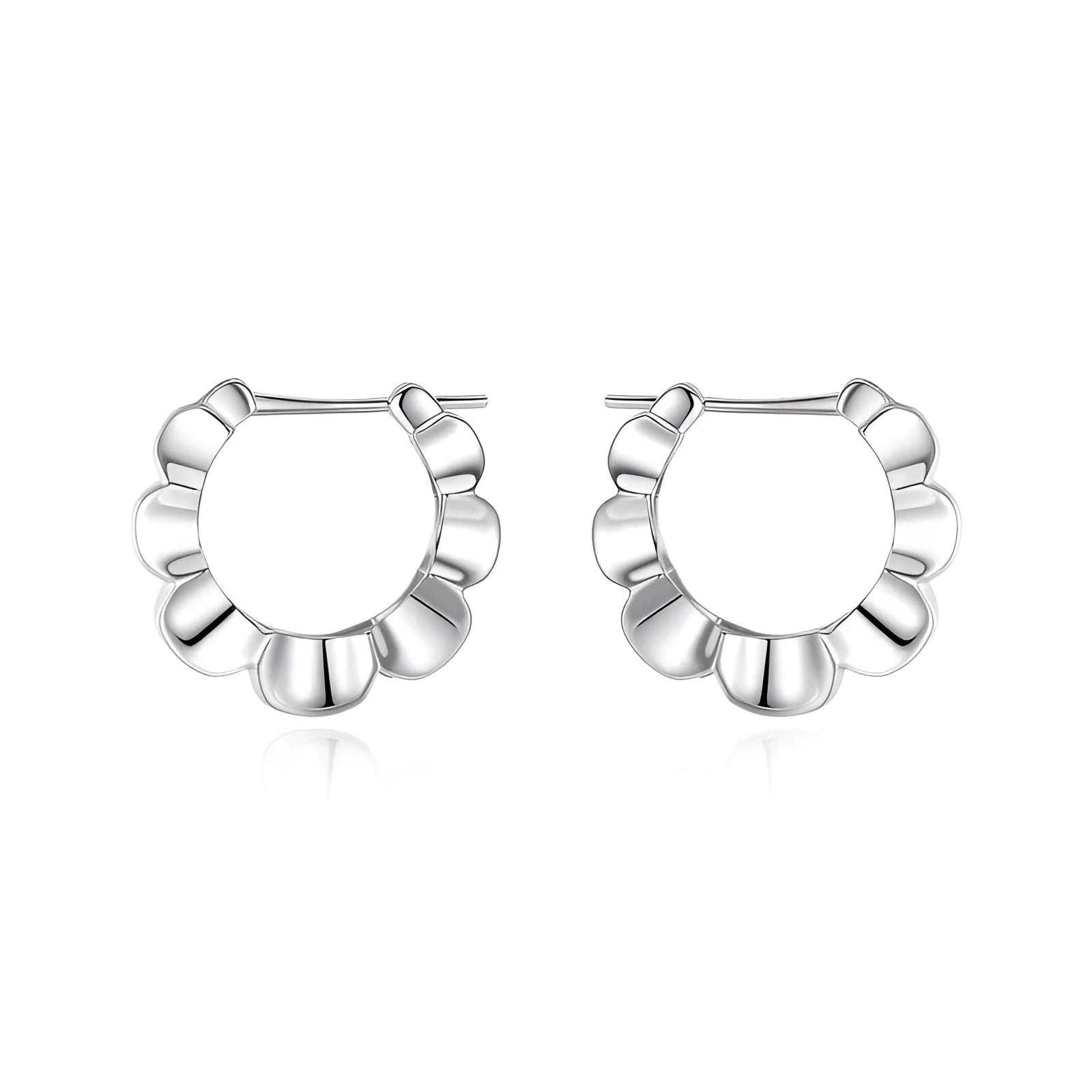 Pair of sterling silver geometric stud earrings with round decorative elements