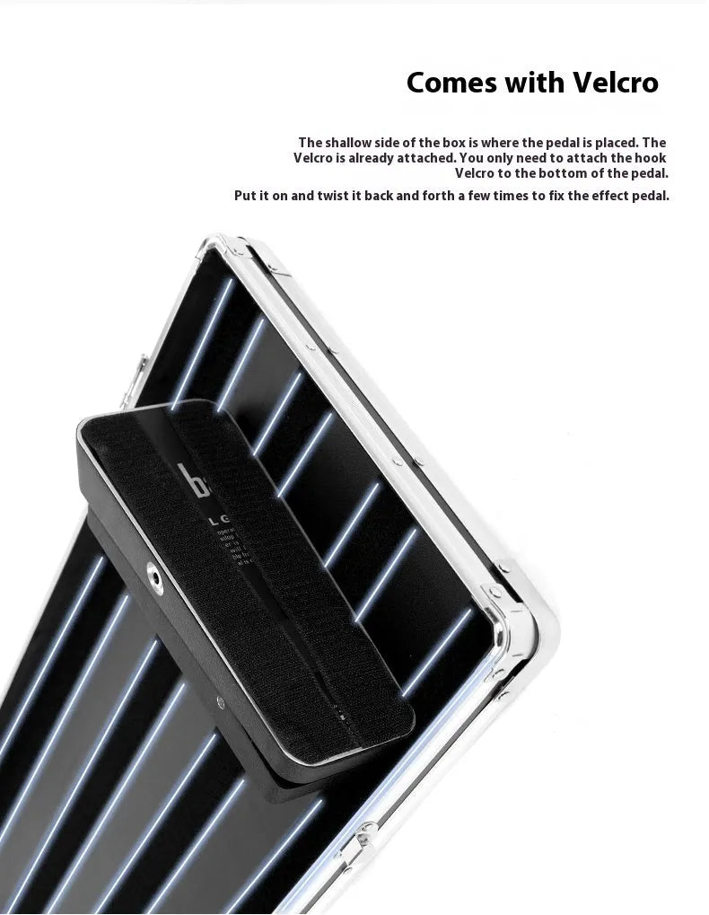 Aviation flight box guitar effect processor unit in T-EC8 trumpet style on a dark surface.