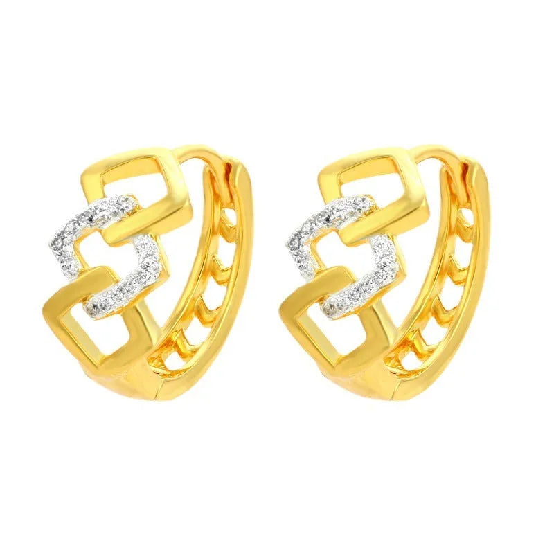 Geometric hollow-out gold earrings with electroplated finish and colour separation design
