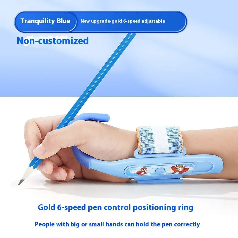 Anti-hook wrist brace pen control corrector for children's handwriting training in blue colour