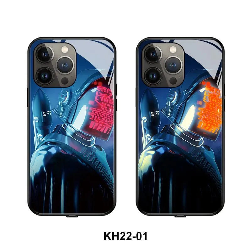 Technology-themed iPhone protective case with TPU and tempered glass construction