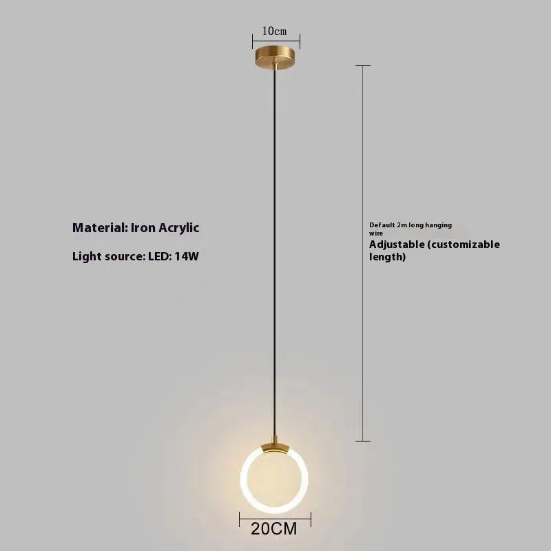 Nordic minimalist U-shaped metal bedside chandelier pendant light with three-colour dimming