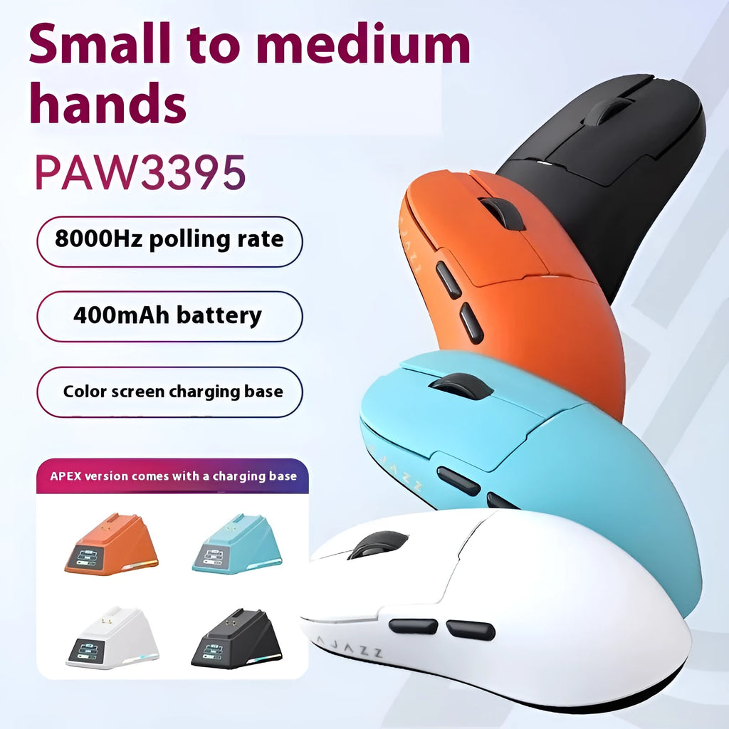 AJ159 gaming mouse in eight colour options with tri-mode wireless wired Bluetooth connectivity