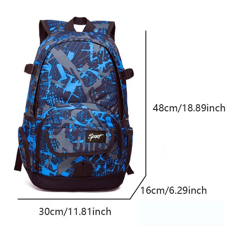 Blue classic nylon large-capacity backpack on a neutral background