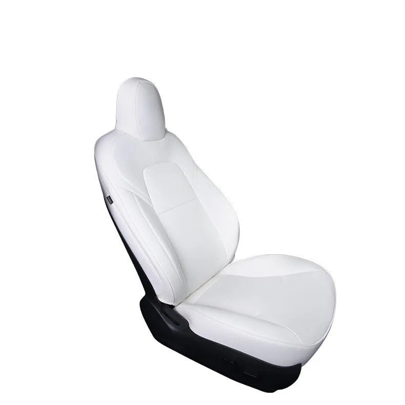 Tesla Model 3 and Model Y dedicated car seat cover in black or white, showing PVC chloroprene material.