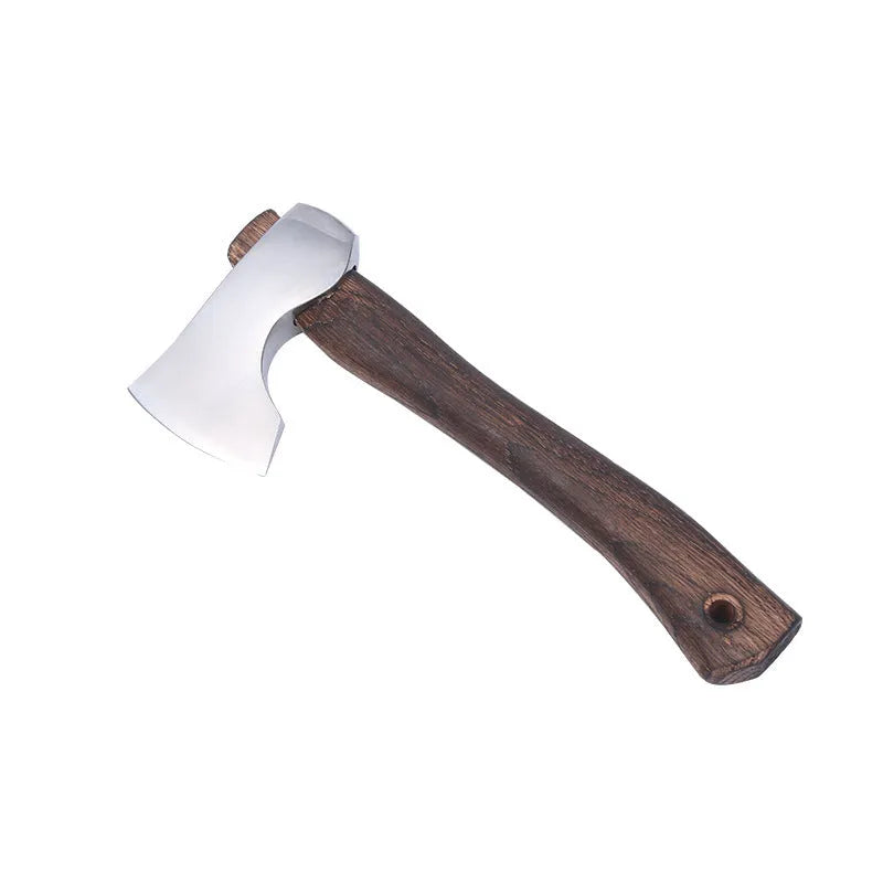 Camping axe with wooden handle and high carbon steel head for outdoor wood cutting