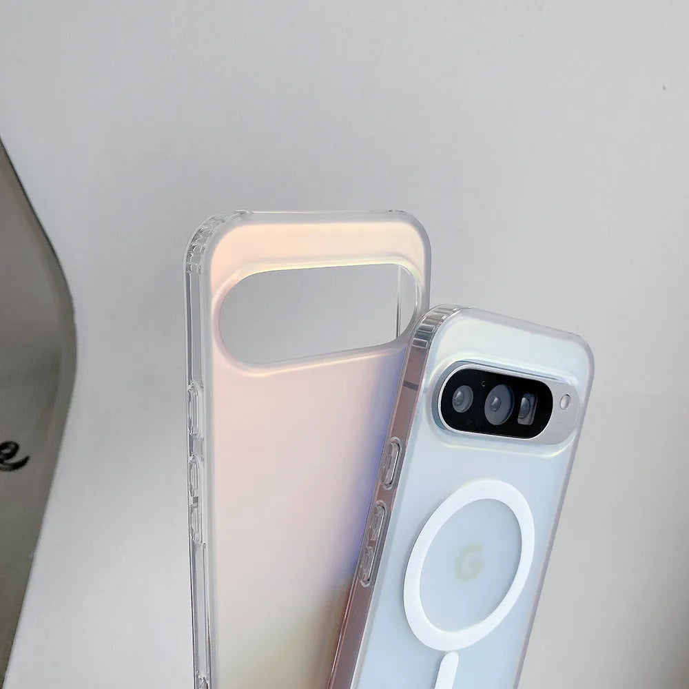 Transparent laser frosted phone case with magnetic ring for Google Pixel smartphones