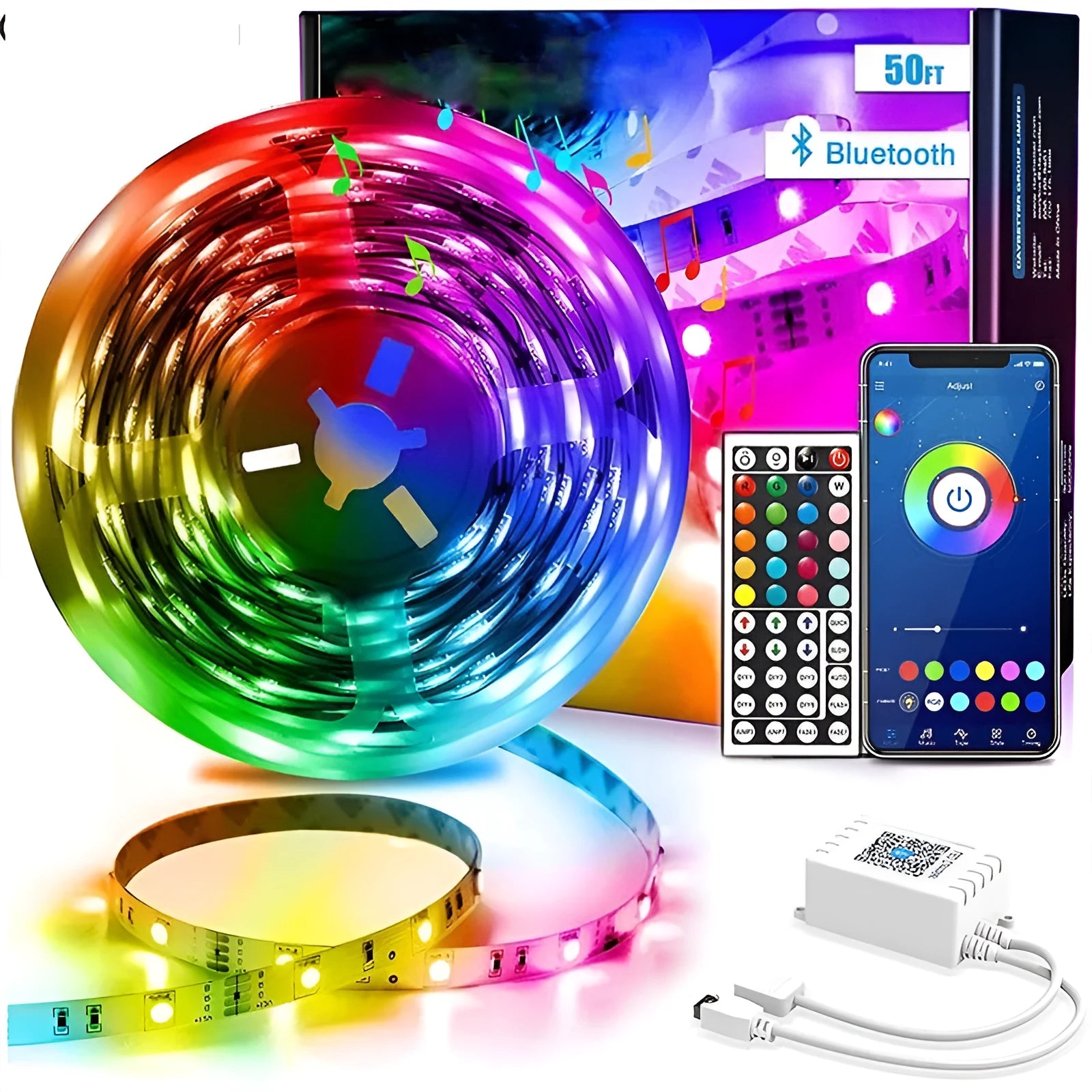 5050 RGB Bluetooth LED strip light with remote control and waterproof epoxy coating option