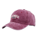 Retro distressed peaked cap with embroidered letters and adjustable strap in multiple colour options
