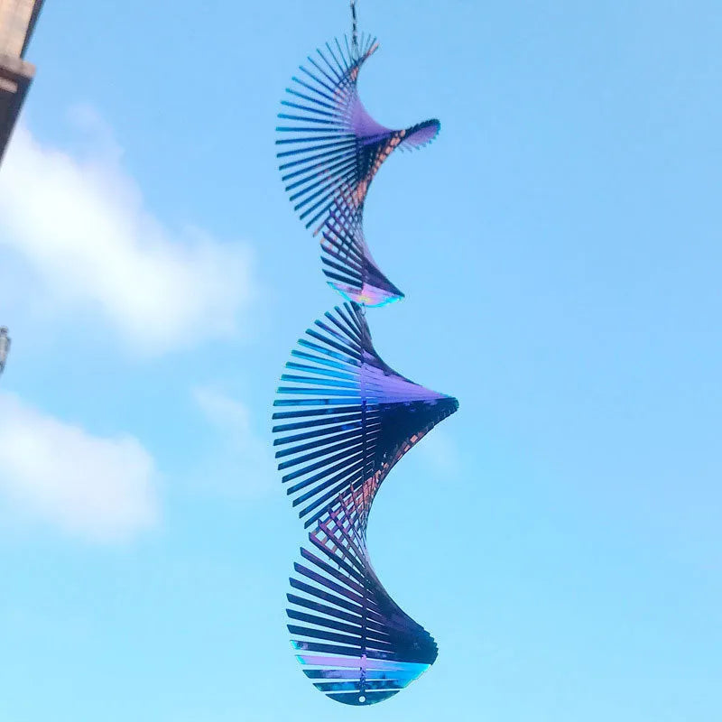Metal rotating wind runner garden decoration pendant in colourful finish, 12.8x60cm