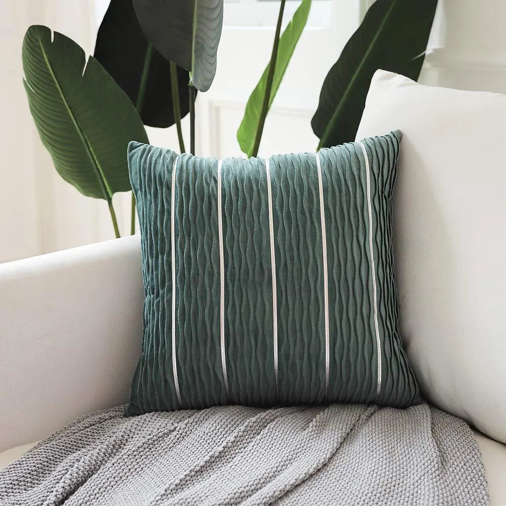 Striped velvet cushion cover 45x45cm in wine red colour with reversible solid side
