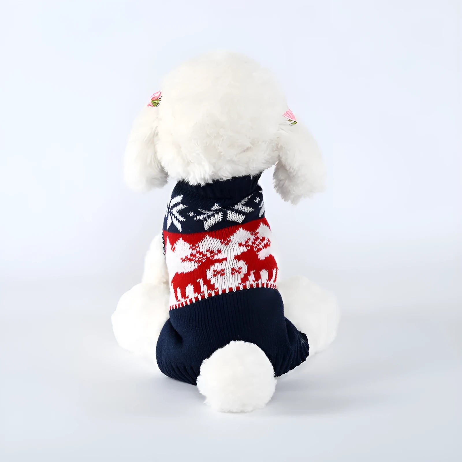 Navy blue acrylic knitted Christmas sweater for dogs with personalised holiday design