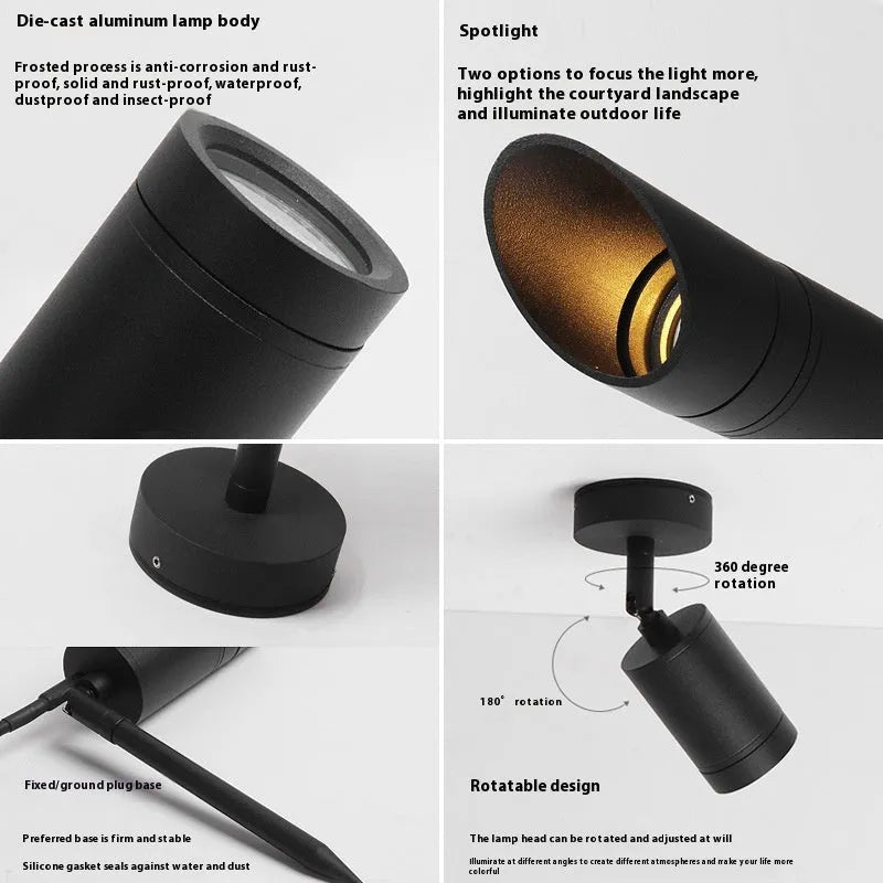 Aluminium outdoor ground lamp with LED lighting for garden and courtyard illumination