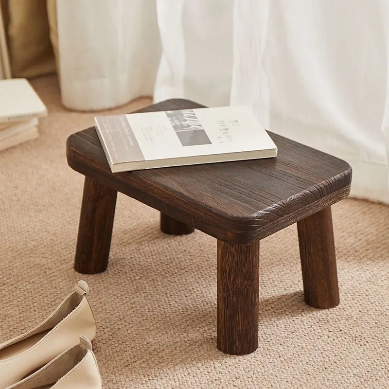 Distressed finish solid wood changing stool for living room use