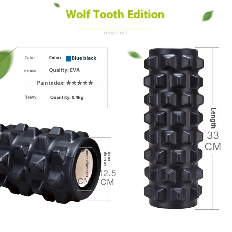 33cm black fitness foam roller massage stick with gear bar design on white background