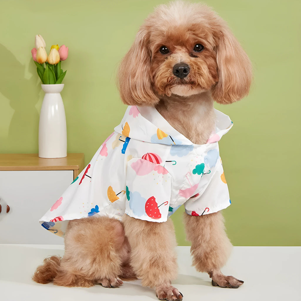 Cartoon umbrella pattern colourful polyester dog or cat raincoat available in sizes XS S M L XL