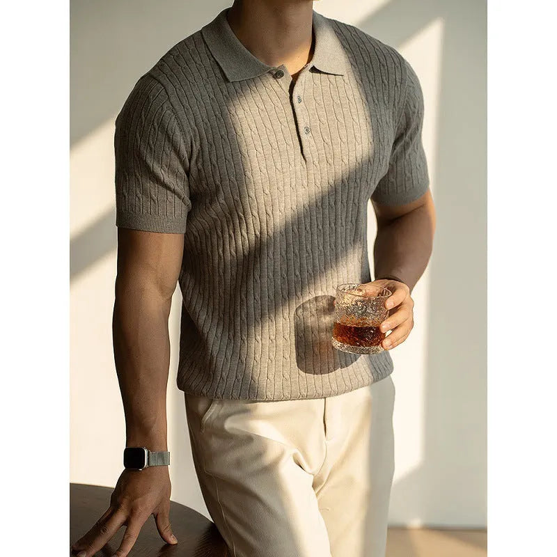 Men's short sleeve business commute top in khaki, black or white colour options