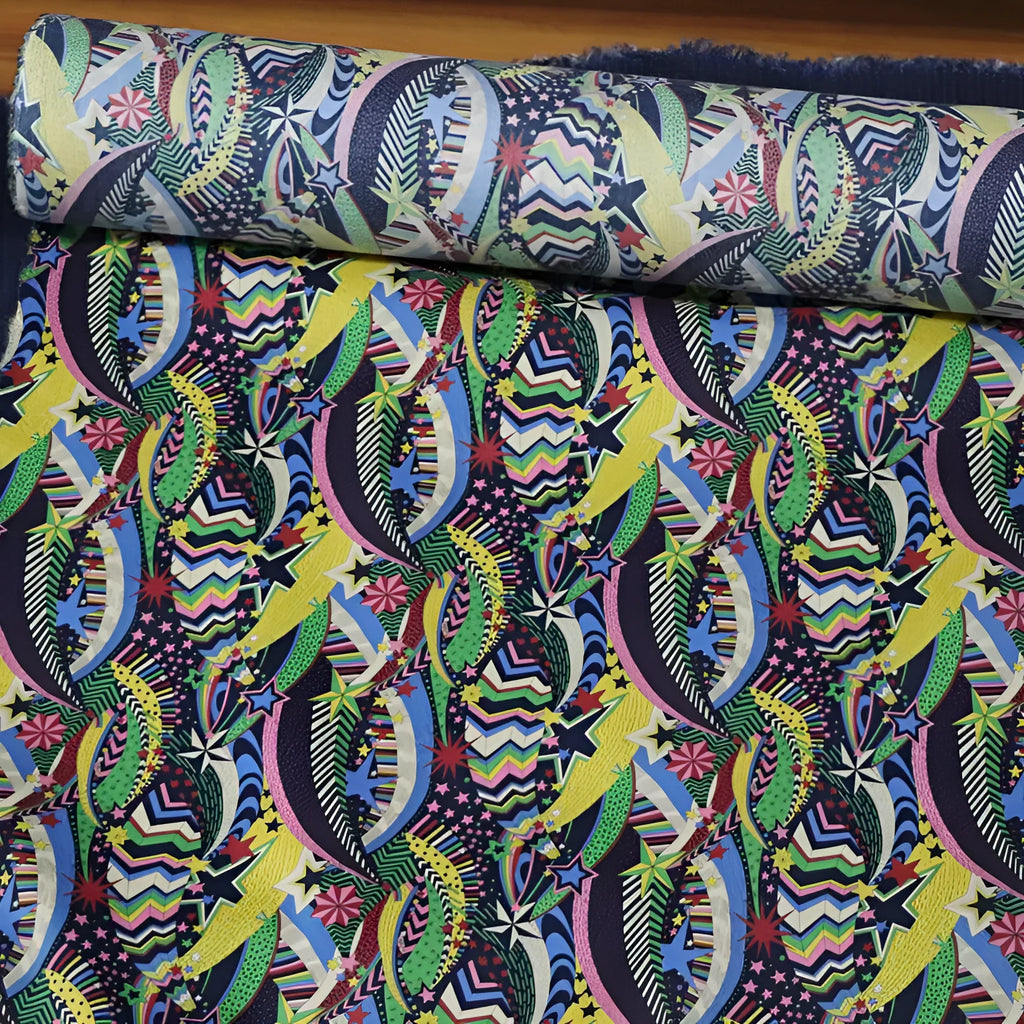 Blue floral and plant digital print on 100% cotton fabric, showing 1 metre by 1.45 metre piece