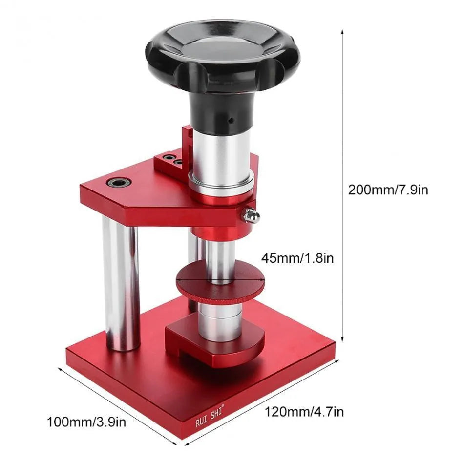 Watch repair spiral cap presser with 20 plastic molds for back cover sealing