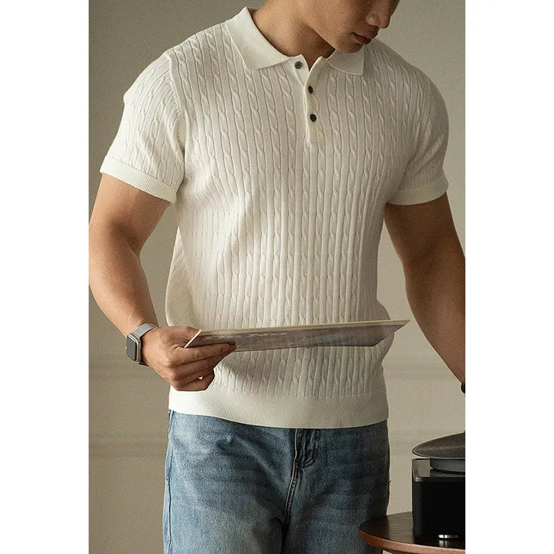 Men's short sleeve business commute top in khaki, black or white colour options