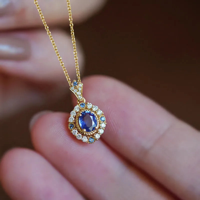 Women's yellow gold copper necklace with mixed gem pendant on box chain, adjustable 21-50cm length