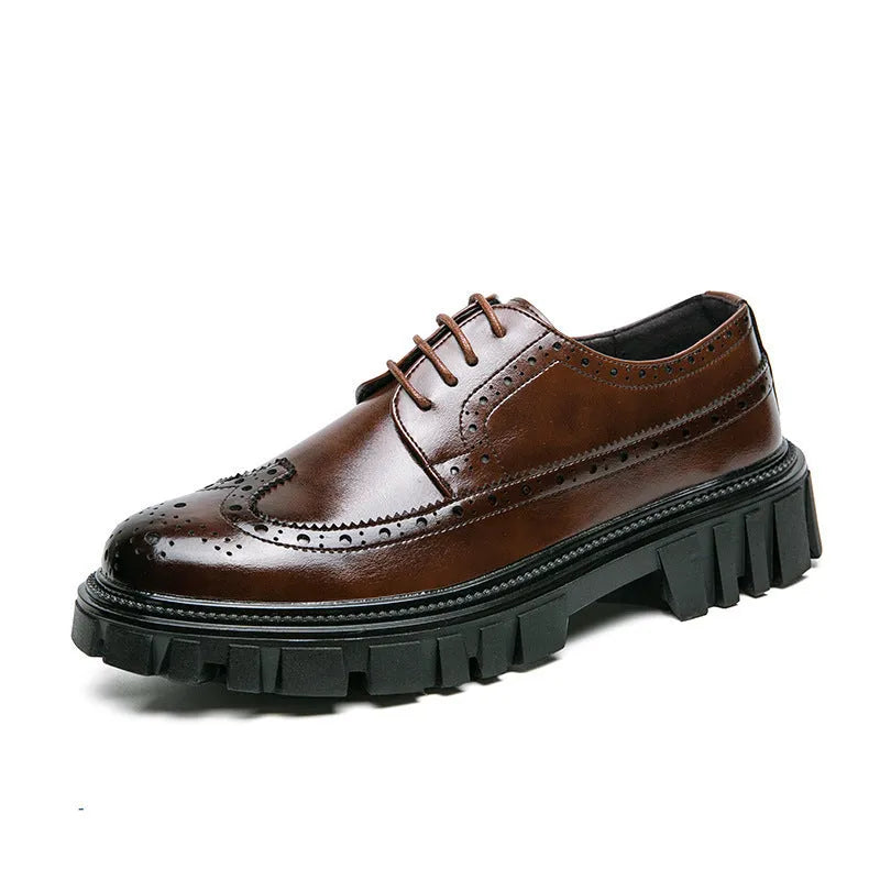Men's black and brown artificial PU brogue shoes with round toe for business wear