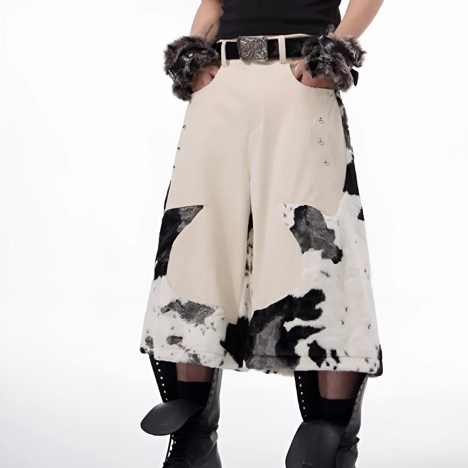Milk fibre fur cropped pants with personalised pattern options in sizes S M L XL