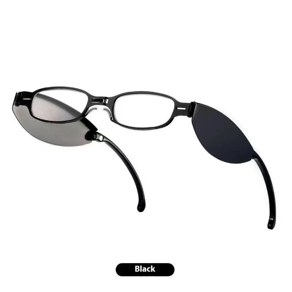 Folding retro presbyopic glasses with anti-fall frame in black or silver colours