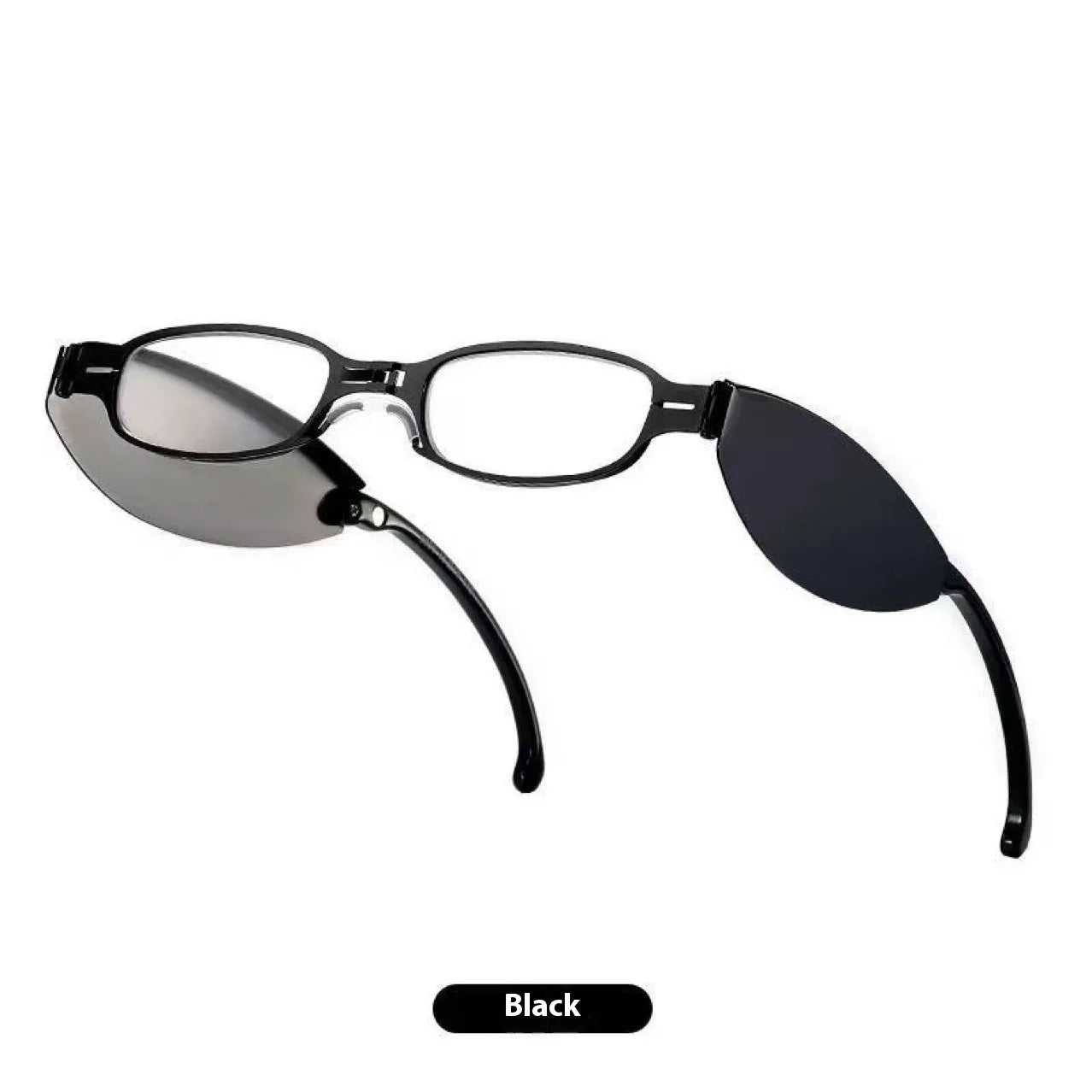 Folding retro presbyopic glasses with anti-fall frame in black or silver colours