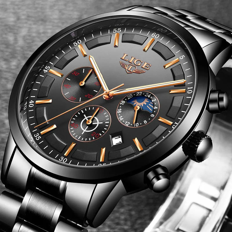 Men's waterproof quartz sports business watch in multiple colour options with 12mm thickness