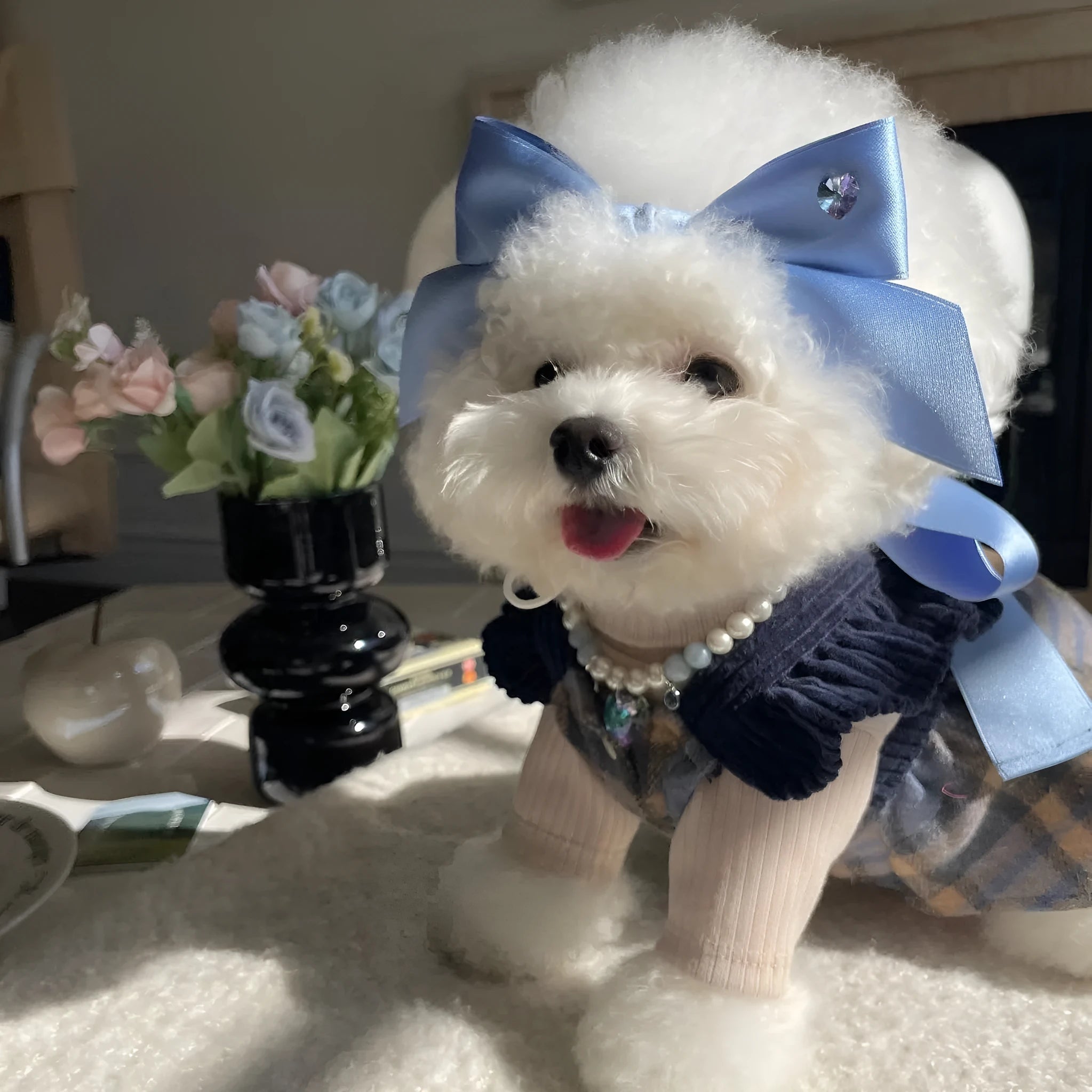 Adjustable dog hair band with princess style bow design in polyester cotton ribbon material