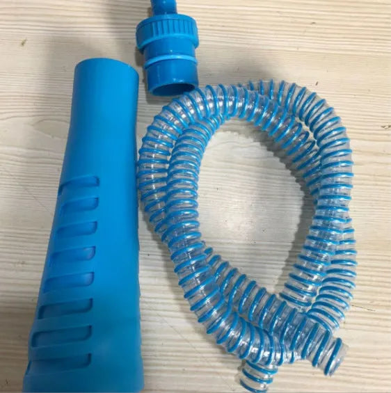 Blue plastic suction pipe vacuum cleaner head with round cleaning attachment, 114cm length