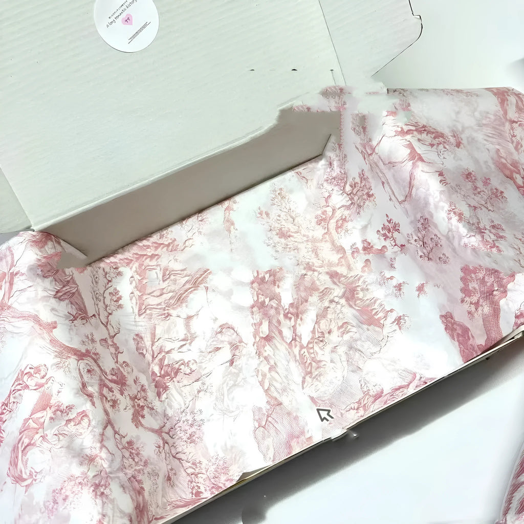 Large sheet of pink purple French Mg retro tissue paper for gift wrap and crafts.