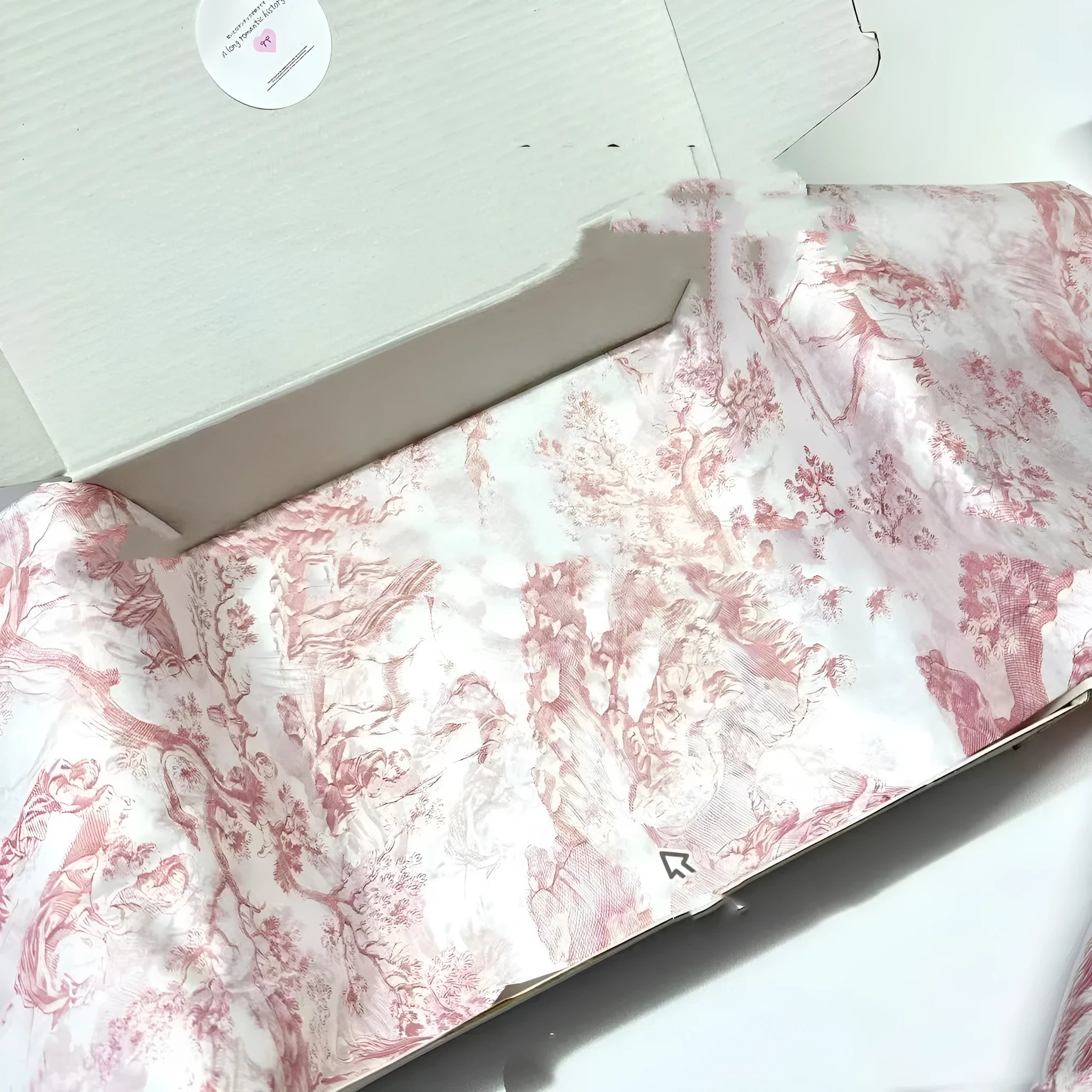 Large sheet of pink purple French Mg retro tissue paper for gift wrap and crafts.
