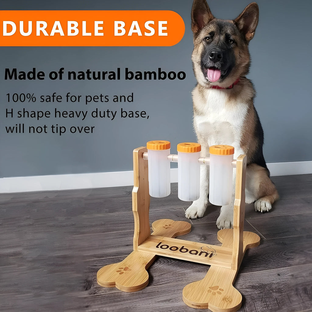 Wooden dog puzzle toy interactive feeder with natural wood colour