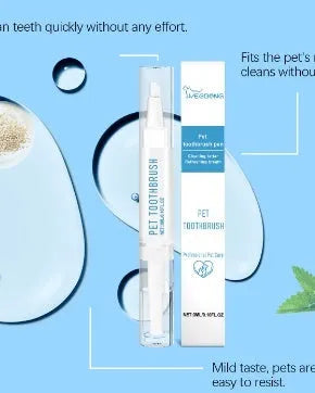 Soft bristle pet toothbrush pen with angled brush head and 3ml toothpaste gel for cats and dogs