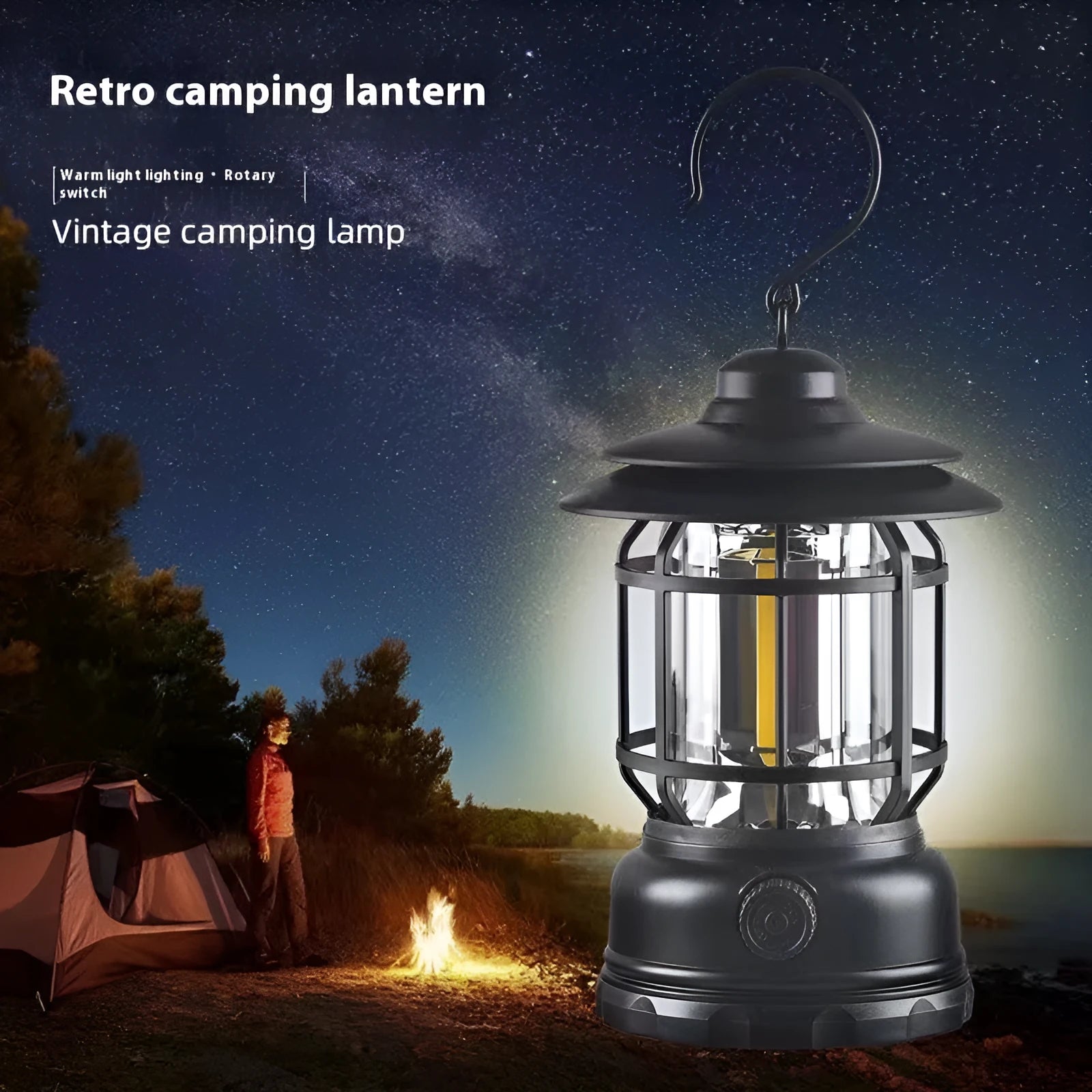 Dark green portable camping head lamp lantern with dimensions 16.6cm by 6.7cm by 9.6cm