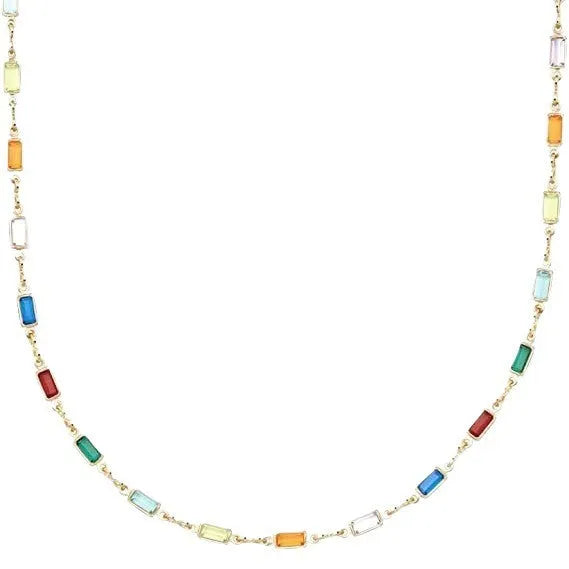 Ladies' geometric crystal necklace with alloy chain and glass pendant on model