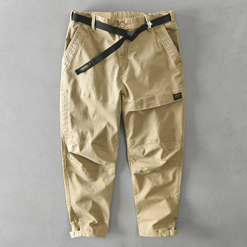 Men's loose-fit cotton casual overalls in army green colour showing mid-waist design