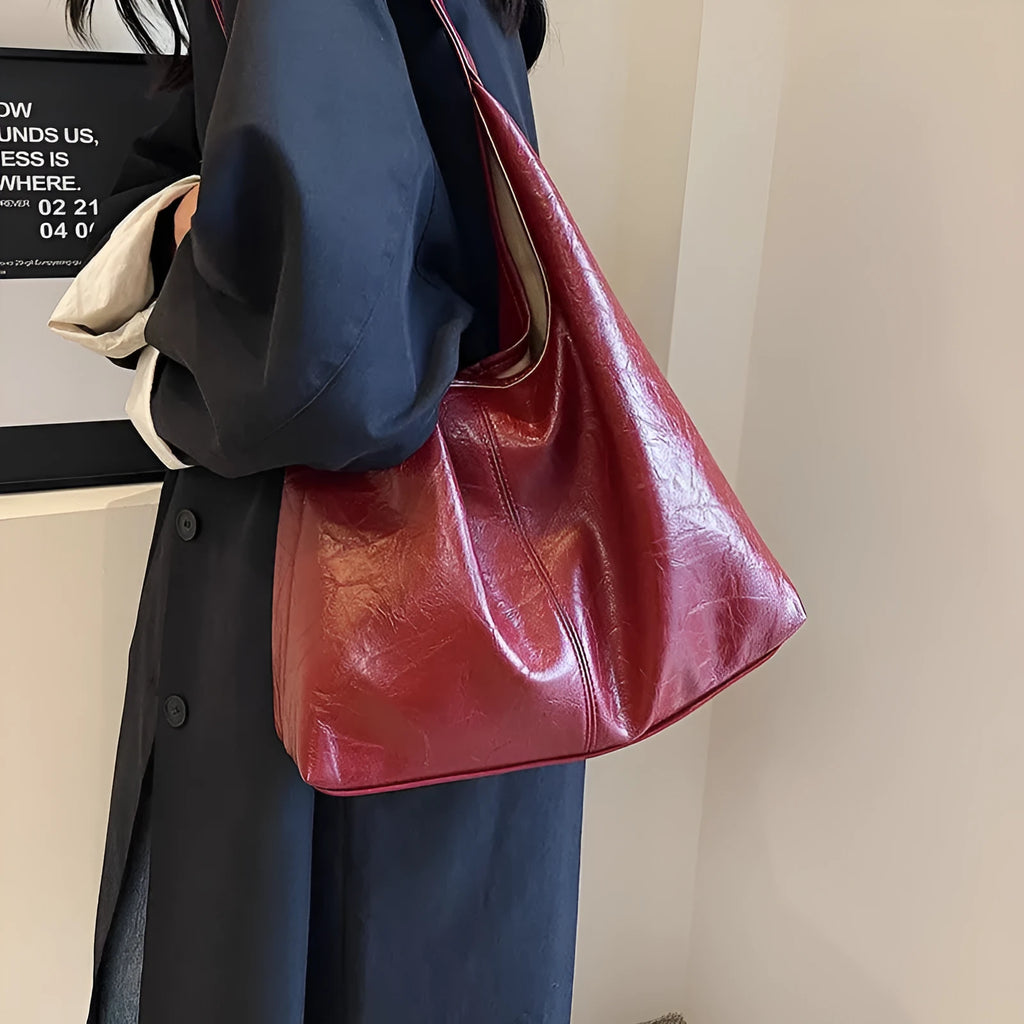PU leather large shoulder bag with adjustable strap and zip closure in multiple colour options