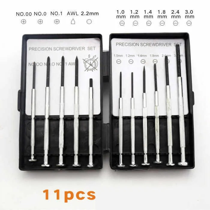 TH-6177 11-piece clock screwdriver set with cross and one-line heads on non-slip handles