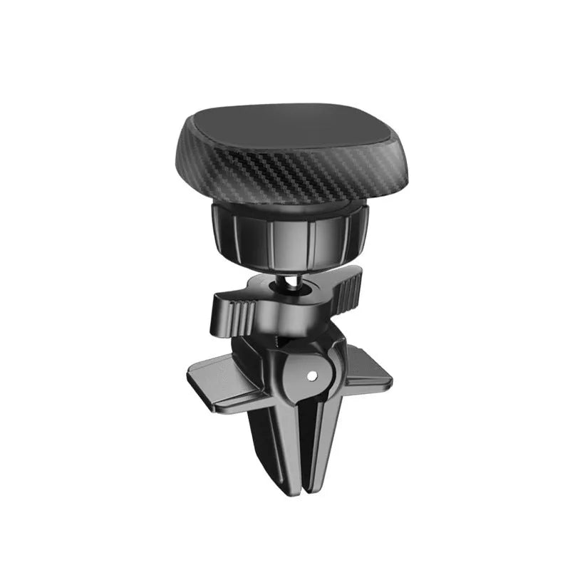 Black magnetic car phone holder mounted on vehicle air conditioning outlet