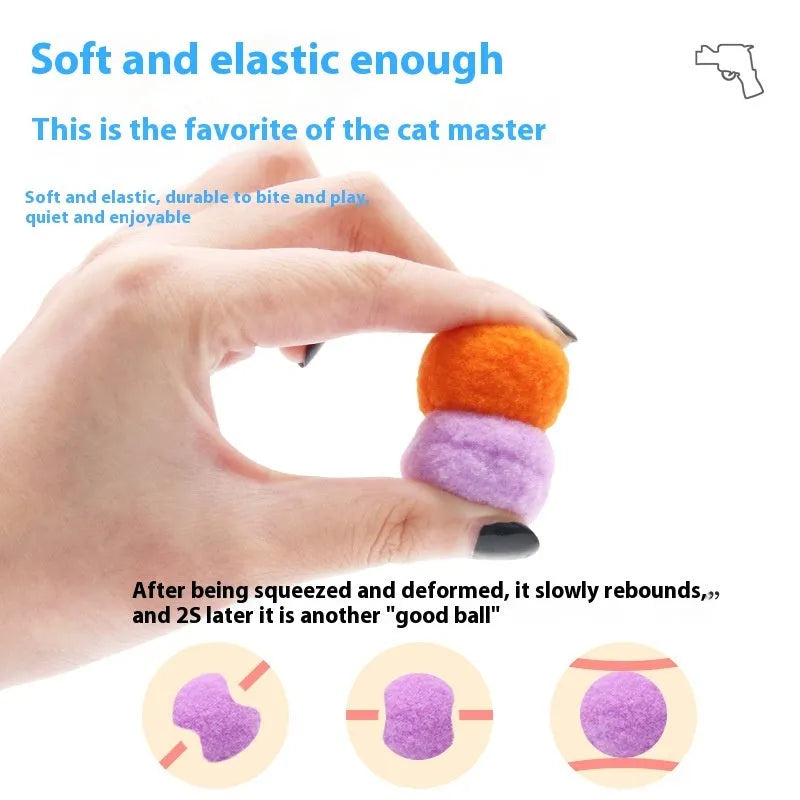 Pet toy ball launcher gun with soft plush yarn balls for interactive play with cats and dogs