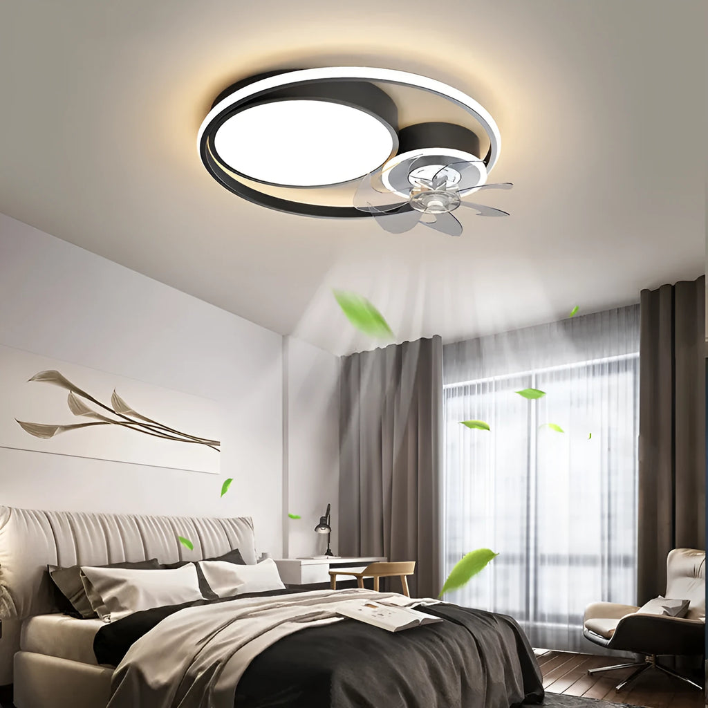 48cm Nordic style ceiling fan light with metal blades and acrylic lampshade in black or gold finish.