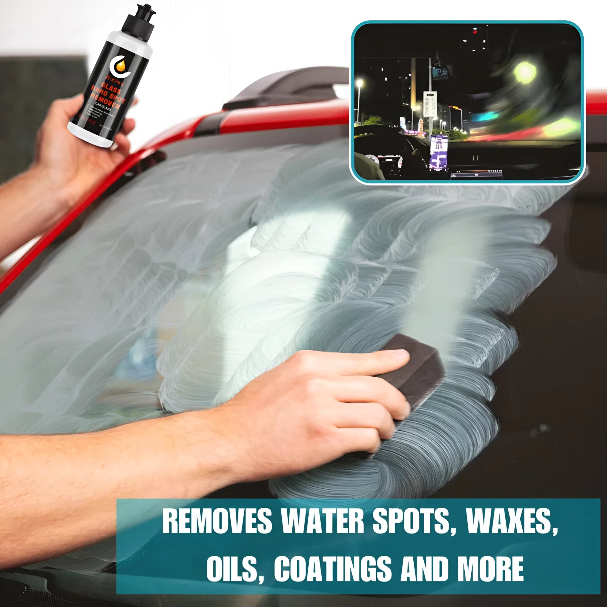Glass oil film remover cleaning cream paste in container for car and window decontamination.