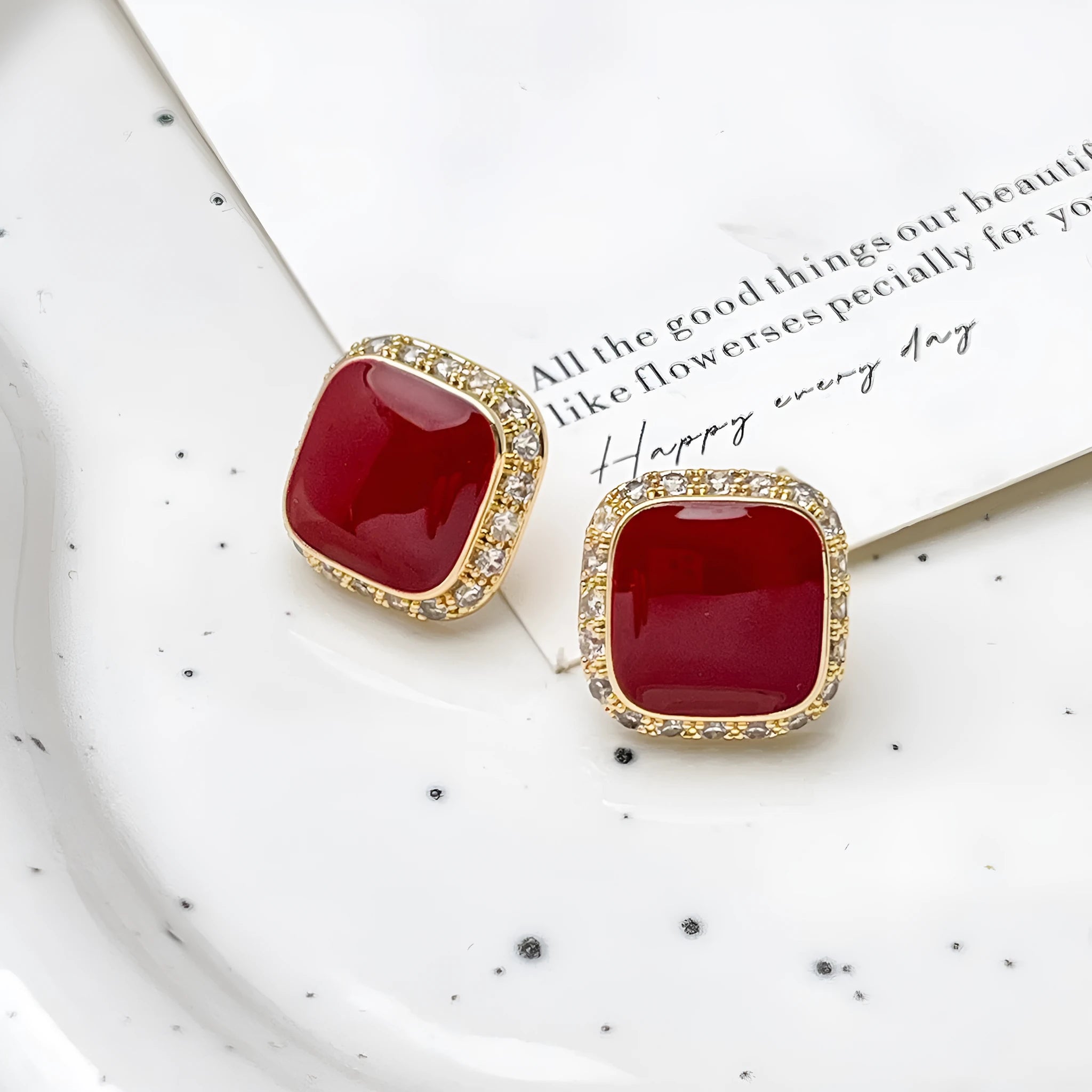 Geometric square alloy earrings with retro red colour for women