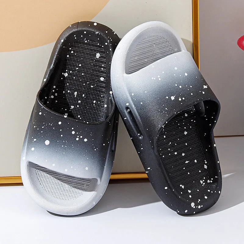 Children's gradient colour PVC summer slippers with non-slip soles shown in multiple colour options.