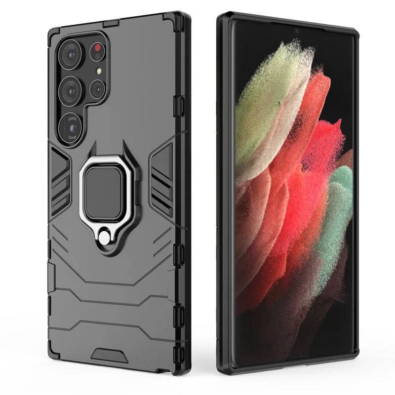 Black TPU PC drop-resistant phone case with kickstand bracket for Samsung Galaxy S23