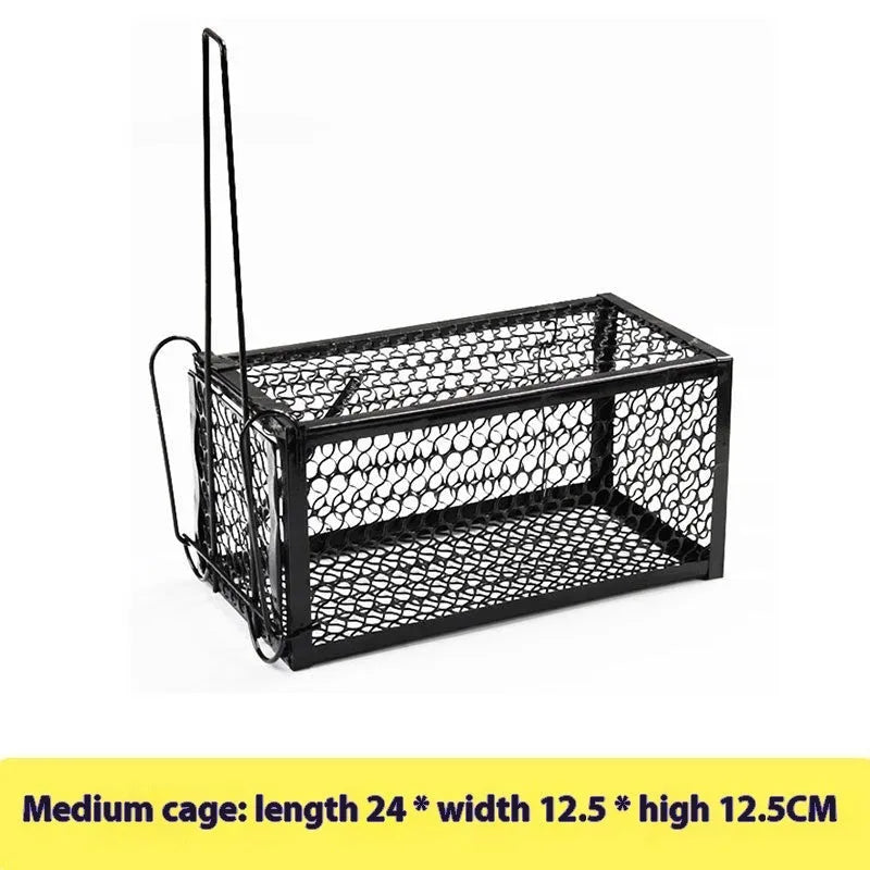 Automatic mouse trap cage with metal and plastic options in small, medium, and large sizes