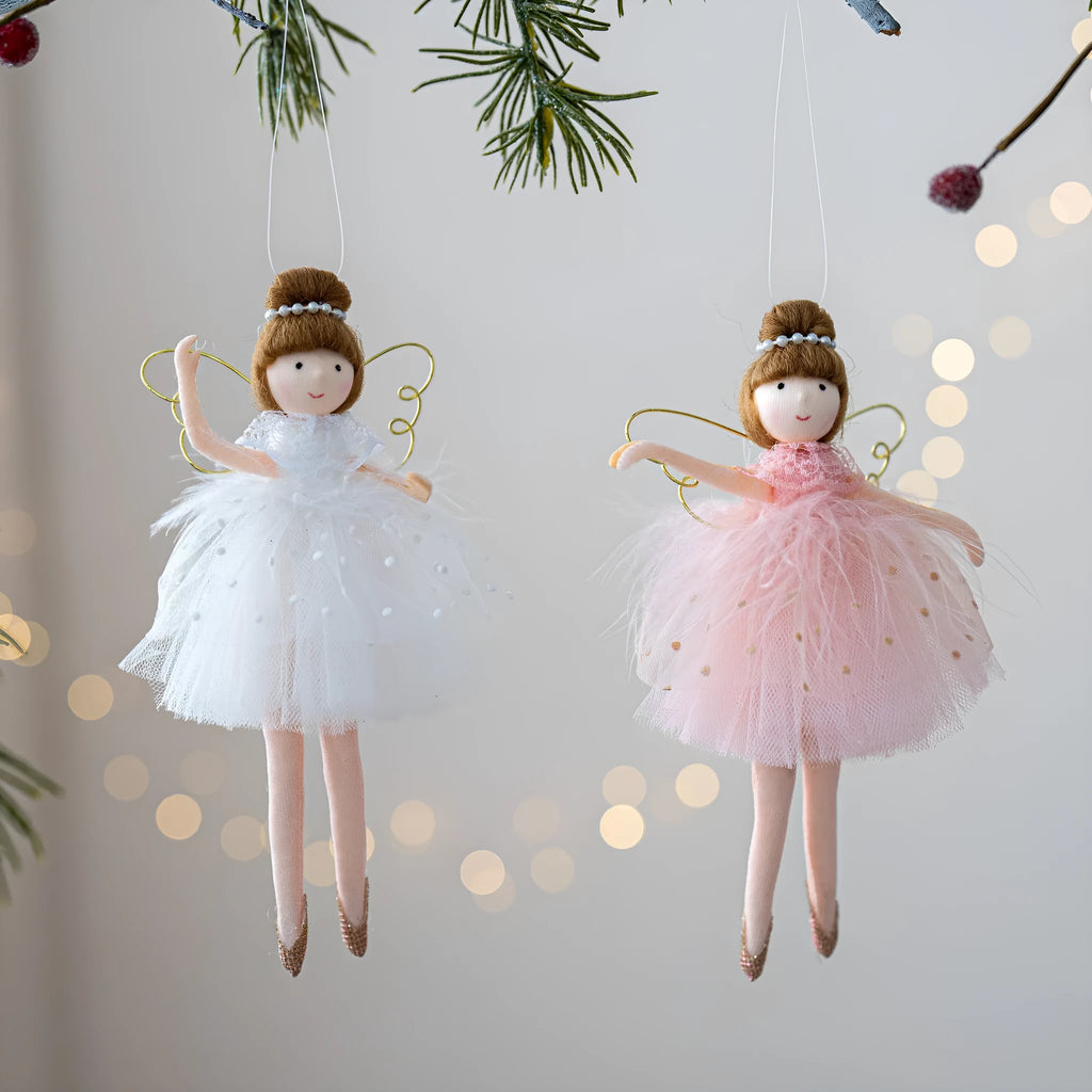Pink or white ballet girl plush doll pendant with soft cloth material for decorative hanging display